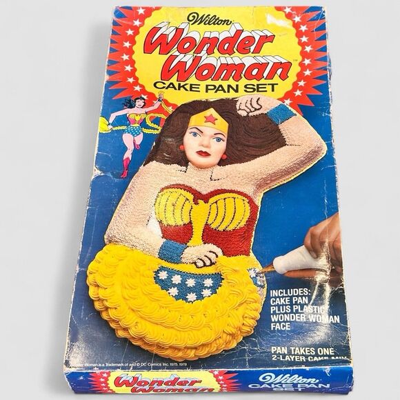 1978 Wilton Wonder Woman Cake Pan Set Face Plate Original Box Complete - Picture 2 of 6